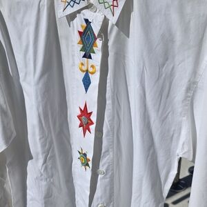 Colorful Embroidered White Button Down Shirt